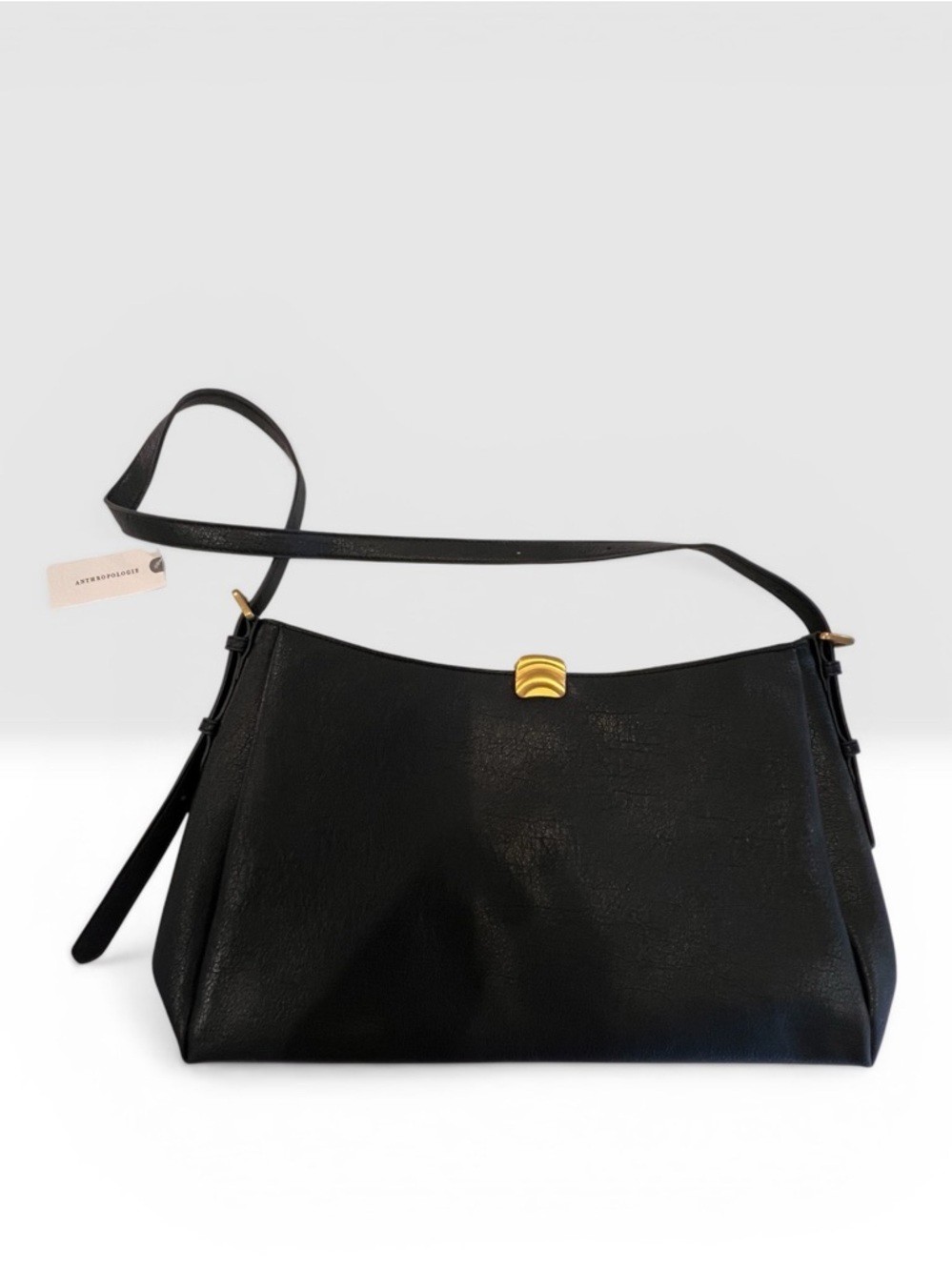 Anthropologie Black Leather Hobo Shoulder Bag Gold Hardware NWT - Picture 7 of 11